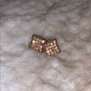 Gold Square Crystal Accent Stud Earrings